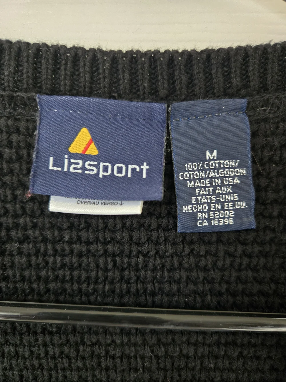 Lizsport Vintage Black Cable Knit Button-Front Sweater Vest Size Medium - Picture 4 of 5